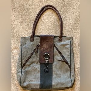 Mona B Upcycled and Recycled Canvas Tote Bag with Vegan Leather.